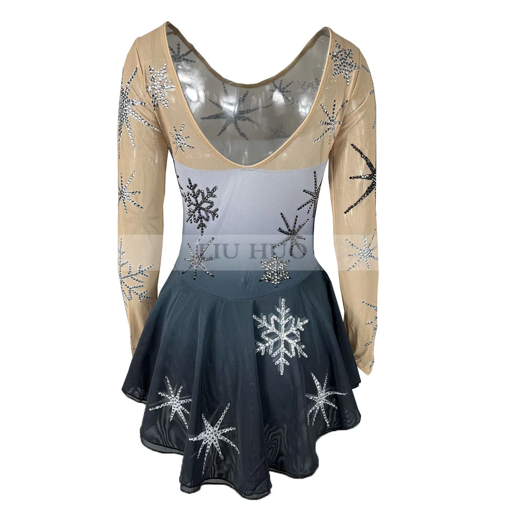 LIUHUO Women Girl Adult Performance Ballet Gymnastics Competition Leotard Ice Figure Skating Dress Dance Gray Gradient Snowflake