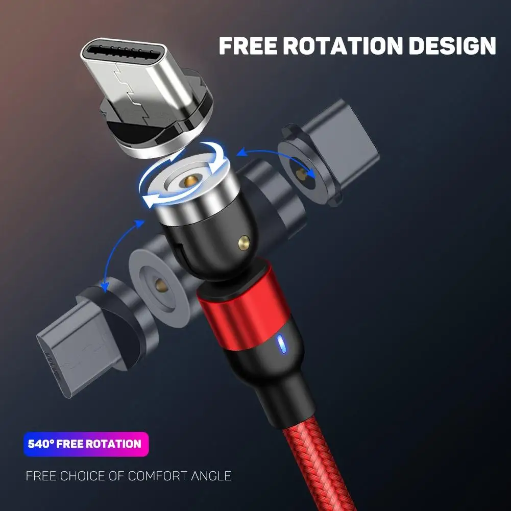 Magnetic Fast Charging  Micro USB Type C Cable Supporting 3A Fast Charging 360 Degree Rotatable Data Cable For Android Phone