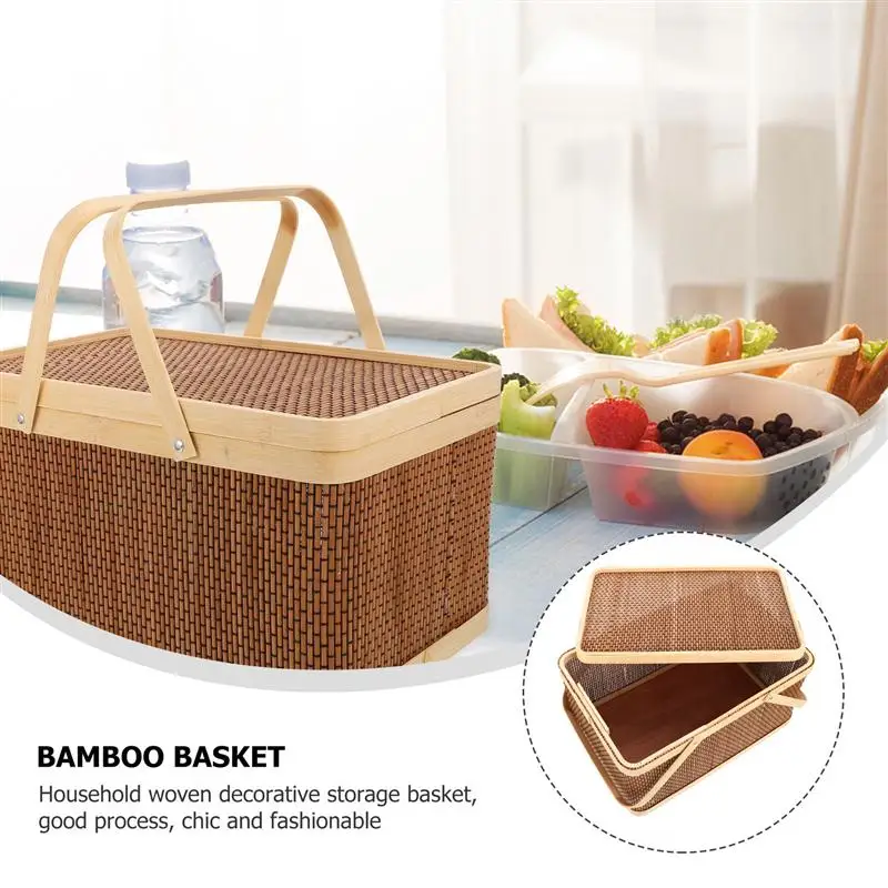 1Pc Decorative Packing Basket Handheld Basket Picnic Snack Fruit Basket Kitchen Organzier Storage Basket (Brown)