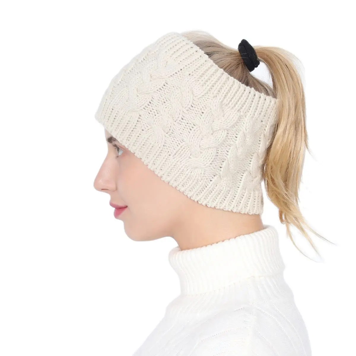 New Autumn and Winter Splayed Twist Widened Hair Band Face Washing Headgear Empty Top Horsetail Knitted Hat Women's Bib