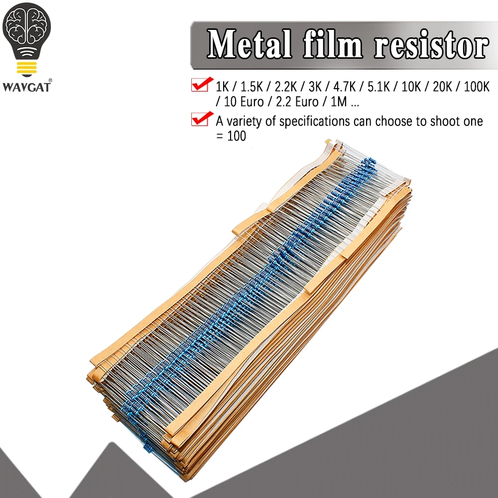 100 sztuk 1/4W 1R ~ 22M 1% metalu rezystor z folii 100R 220R 1K 1.5K 2.2K 4.7K 10K 22K 47K 100K 100 220 1K5 2K2 4K7 ohm odporność na