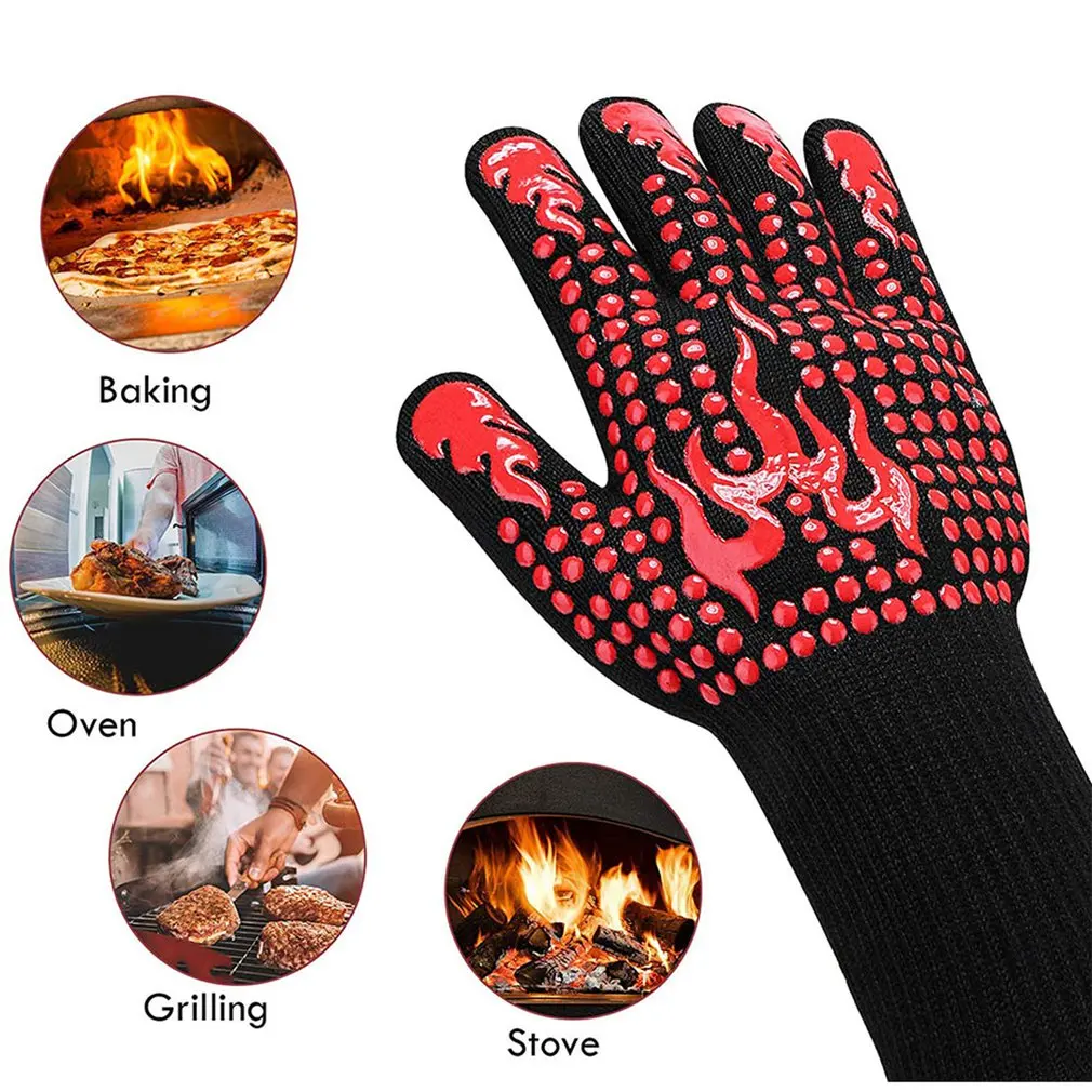 BBQ Gloves High Temperature Resistance Oven Mitts 500-800 Degrees Fireproof Barbecue Heat Insulation Microwave Oven Gloves