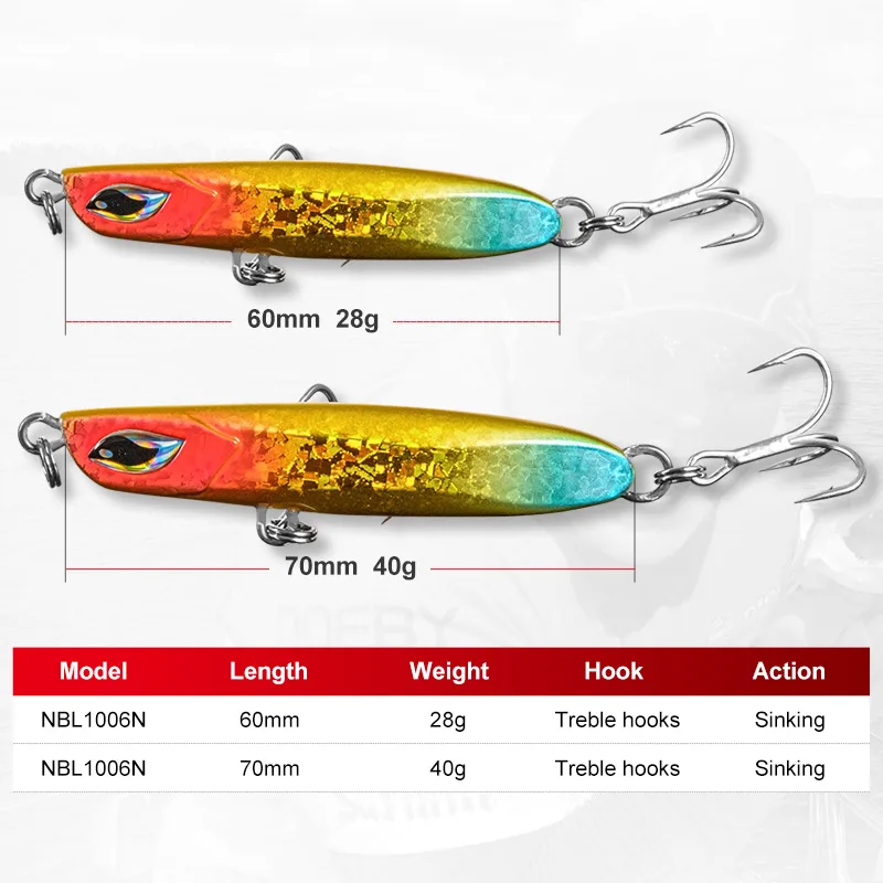 NOEBY-Luminous Slow Jigging Spoon Lures, Metal Sinking, Artificial Hard Bait, Sea Bass Jig, Saltwater Fishing Lure, 28g, 40g