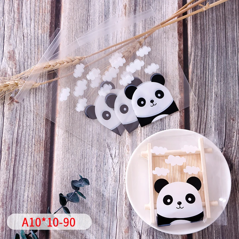 50pcs/lot Cartoon Panda Transparent Frosted Cellophane Self-adhesive Bag Clouds Homemade Bakery Soap Biscuit Party Supplies Pack