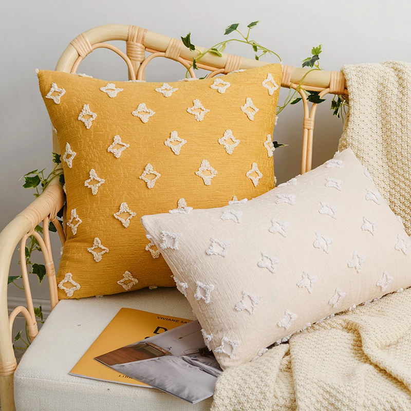 Soft Cushion Cover Rhombic Mustard Yellow Black Red Green Grey Orange Jacquard Pillow Cover 45x45cm Home Decor Sofa Couch Bed