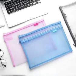 A4 Simple Transparent Mesh File Bag Data Storage Bag Student Exam Grid Zipper Bag Stationery Bag Document Bag Folder