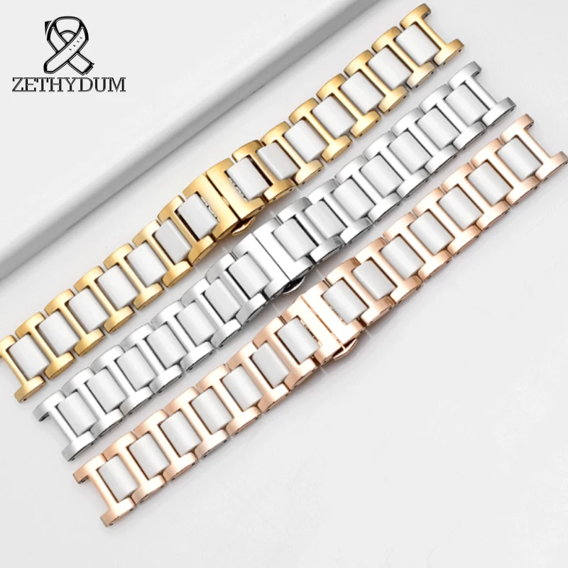 Notched ceramic stainless steel watch band Heartstrings High Quality Concave convex band female watch chain 14 16 18 20 22mm