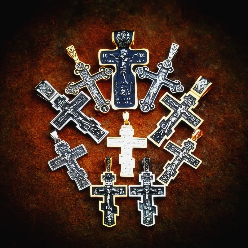 Steel soldier Jesus Cross Men\'s  Stainless Steel Crucifix Eastern Orthodox  Pendant Chain Necklace Jewelry