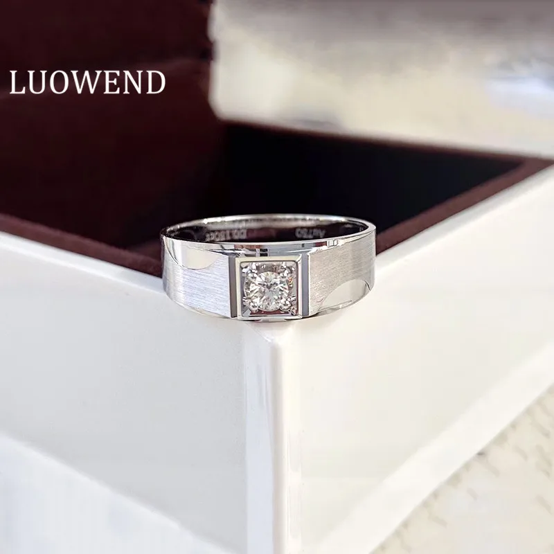 

LUOWEND 18K White Gold Ring Fashion Man Ring Natural Diamond Rings for Men Wedding Party Fine Jewelry Customize