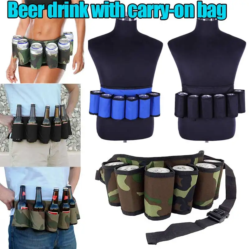 

Portable 6 Pack Beer Wine Bottle Beverage Soda Can Holster Drink Waist Bag Party Holder Belt Climbing Camping Hiking Holster