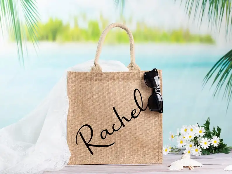 Personalized Burlap Tote Bag Wedding Gifts for Bride Custom Beach Tote Bag Bridesmaid Gift Bags Bachelorette Party Bag Gift