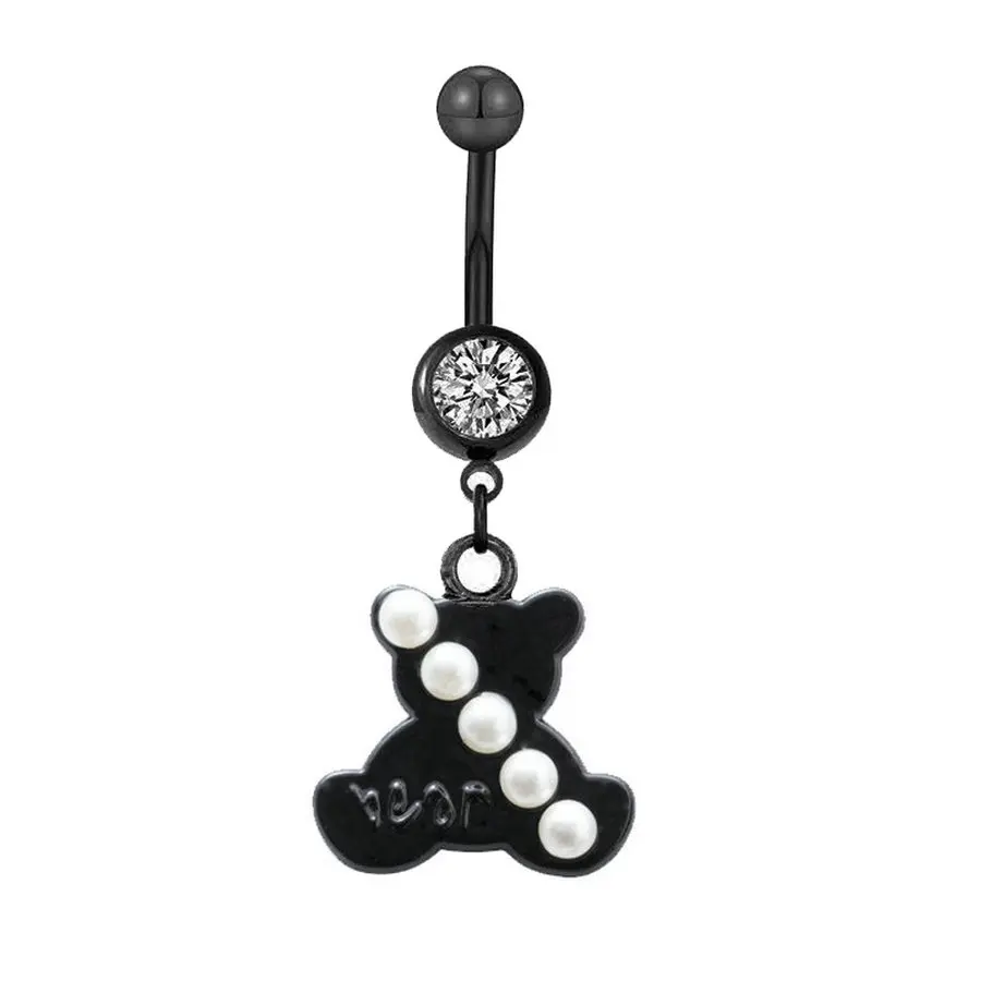 1PC Cute Bear Belly Bars Romantic Pearl Dangle Navel Button Ring Piercing Ombligo for Woman Gift