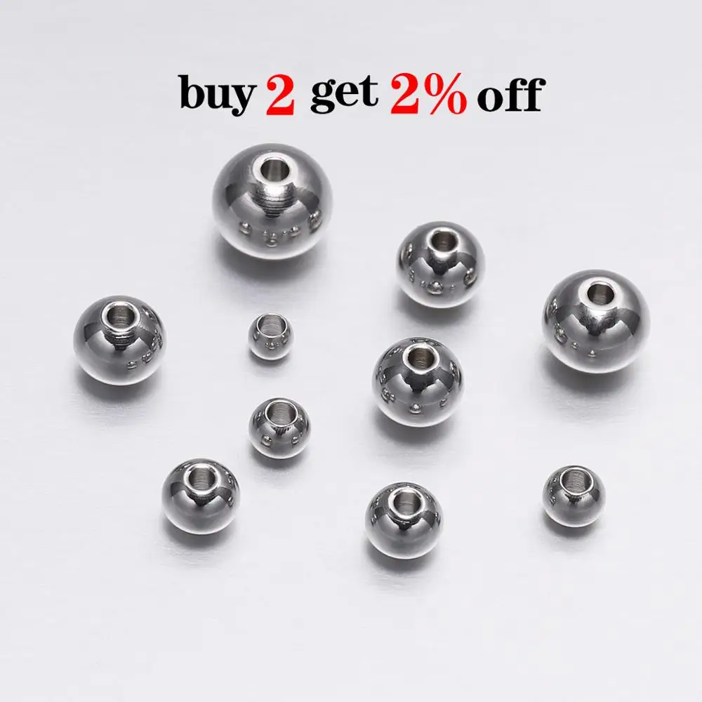 30-100pcs Round Seed Beads Stainless steel Loose Spacer Beads For Jewelry Making Bracelet Big Hole Beads Findings Supplies image 2