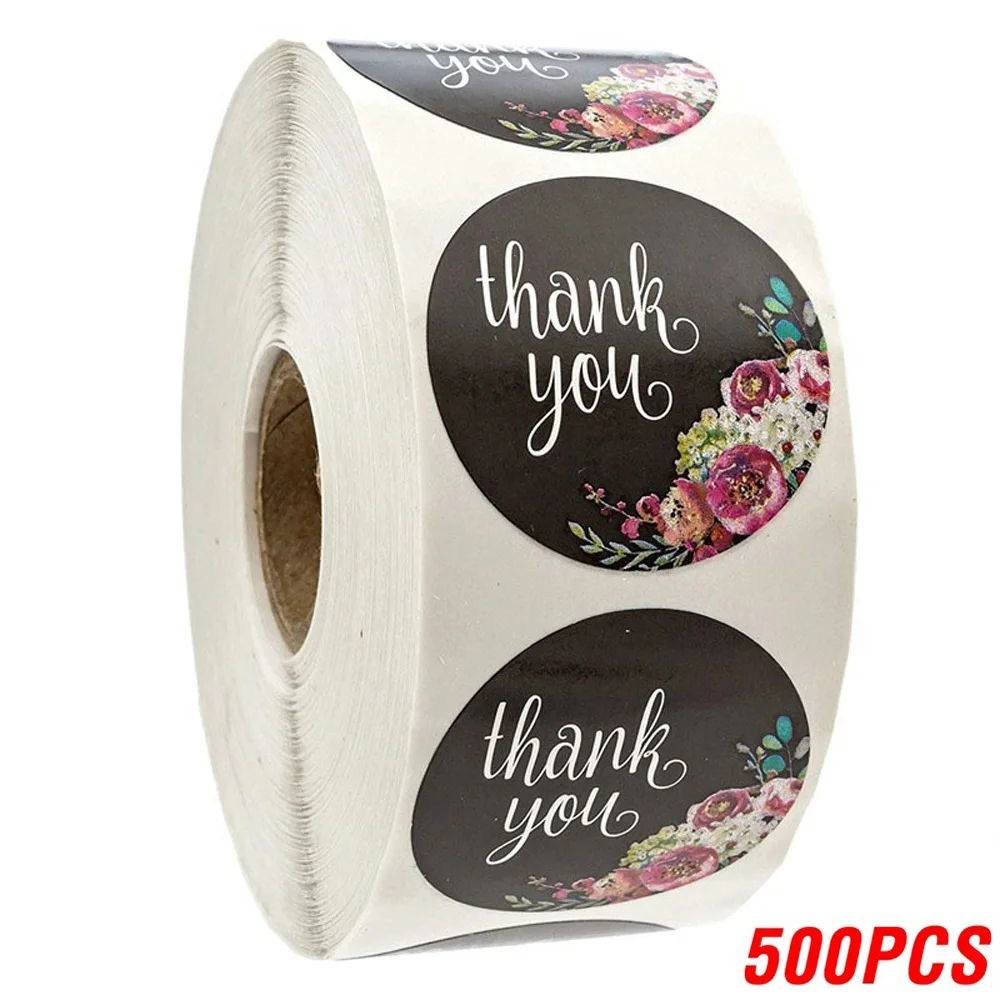 50-500pcs colorful flower thank you stickers white with black ground labels sticker scrapbooking for journal stationery sticker