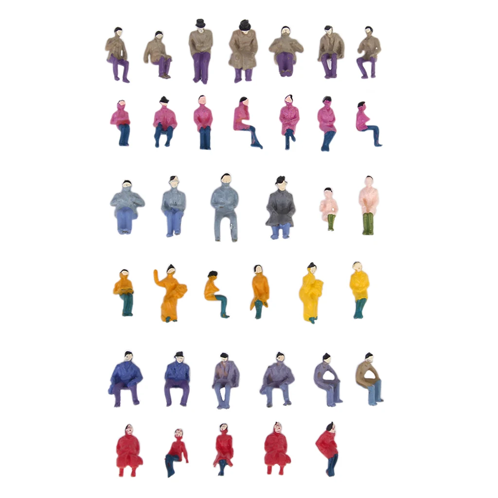 50pcs 1/87 Train Railroad HO Scale People Seated Male And Female Painted Figures