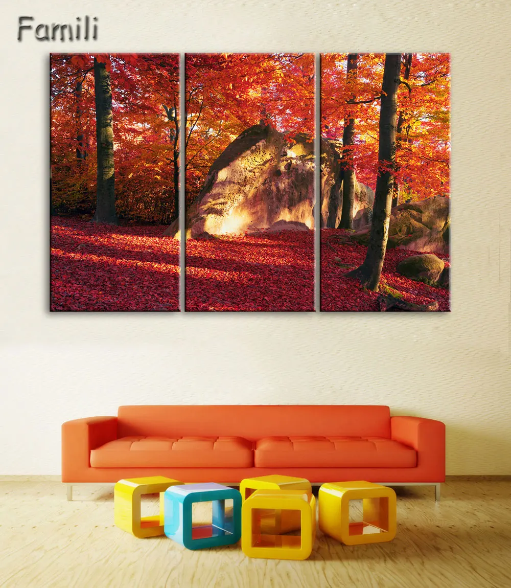 3Pieces Cuadros Wall Art Autumn Tree Oil Painting On Canvas Paintings By Numbers Pictures Home Decor Living Room Unframed