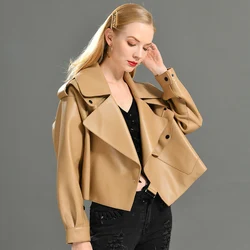 Jaxmonoy Sheepskin Coat for Women Fall Fashion Real Leather Jacket Ladies Spring High End Loose Genuine Leather Coat New Arrival