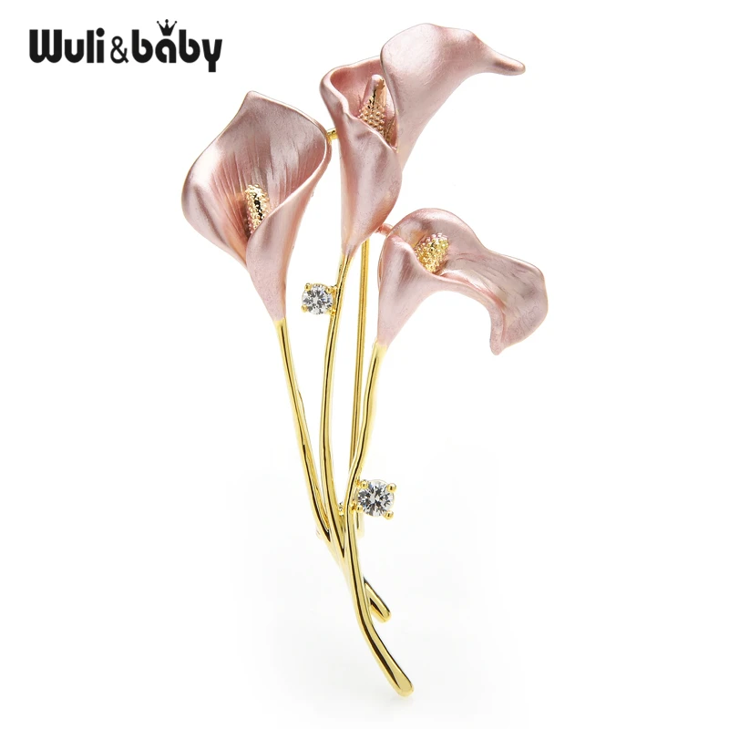 Wuli&baby New Enamel Lily Flower Brooches For Women 3-color Weddings Banquet Office Brooch Pins Gifts