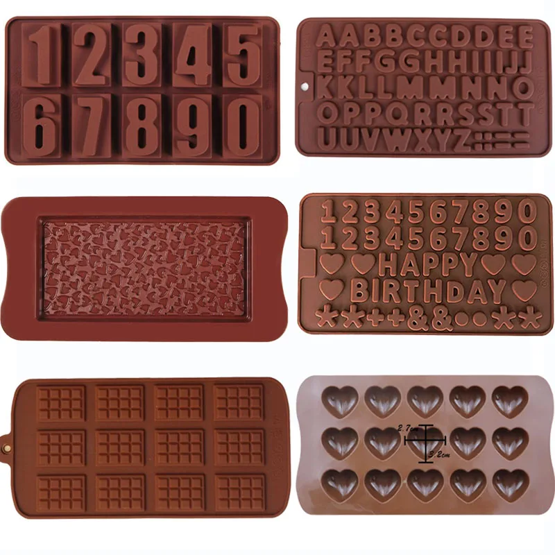 3D Chocolate Mold Silicone Chocolates Molds for Baking Nonstick Jelly Pudding Sugarcraft Mould DIY Heart Number Kitchen Bakeware