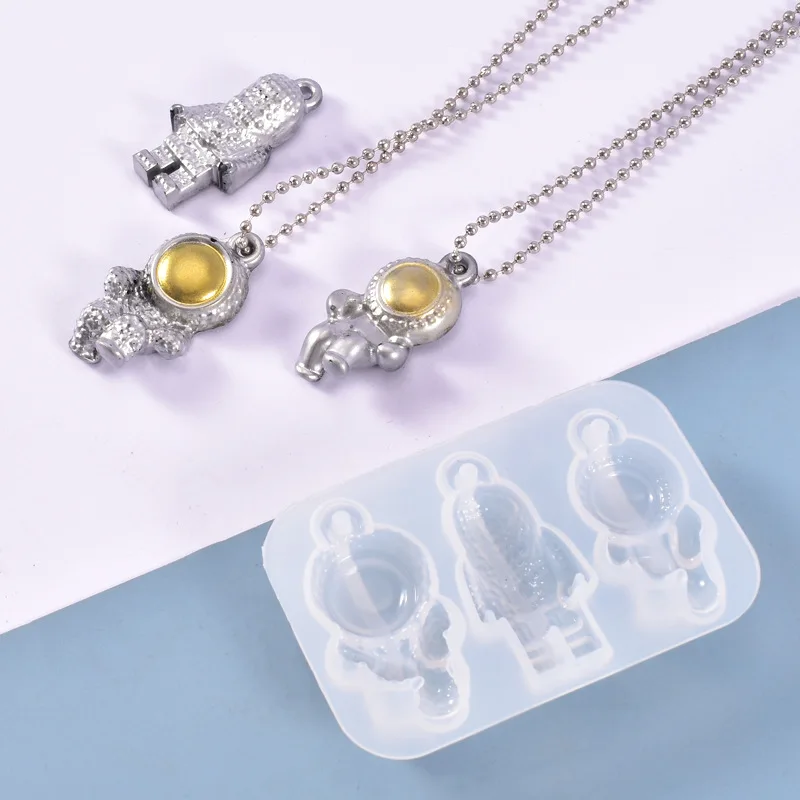 Crystal Mirror Silicone Mold Astronaut Lightning Key Pendant Jewelry Necklace Mold For Resin DIY Casting Transparent Resin Molds