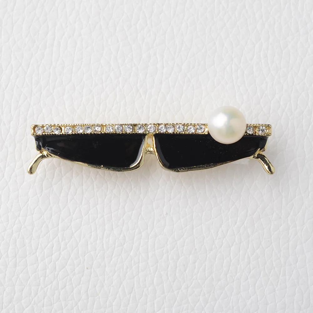 

49*10mm CZ Black Pearl Eyeglass Brooch