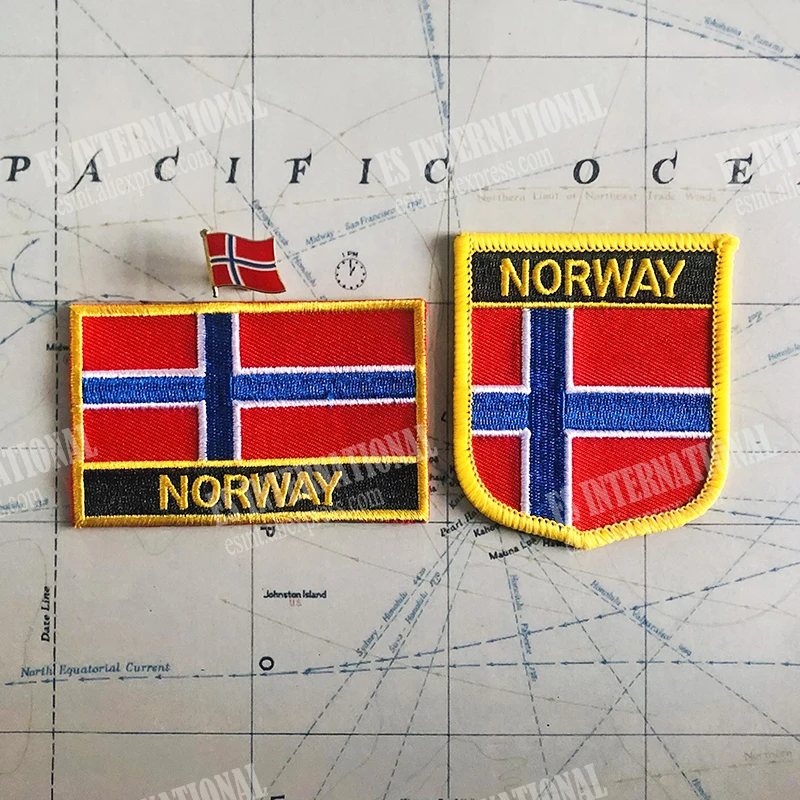 NORWAY National Flag Embroidery Patches Badge Shield And Square Shape Pin One Set On The Cloth Armband   Backpack  Decoration