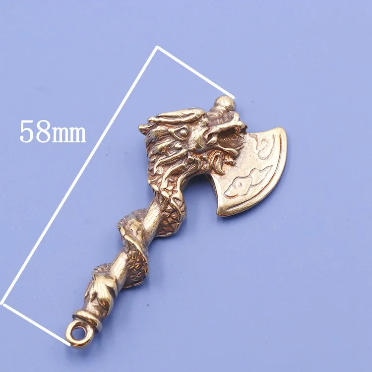 antique Handmade pure Brass dragon axe craft DIY ornament desktop Miniature Fitting chic Keychain ring Pendant accessories a3845