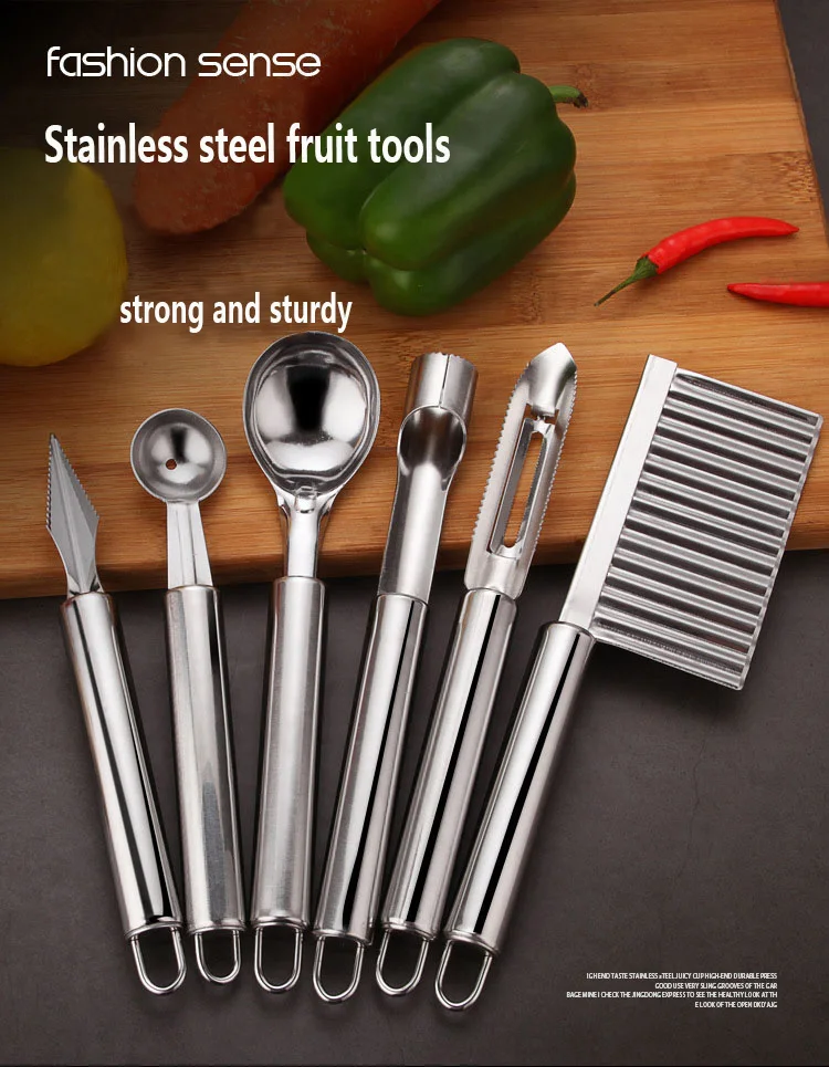 Stainless steel kitchen gadget set fruit knife coring device carving knife watermelon digging spoon potato peeling knife