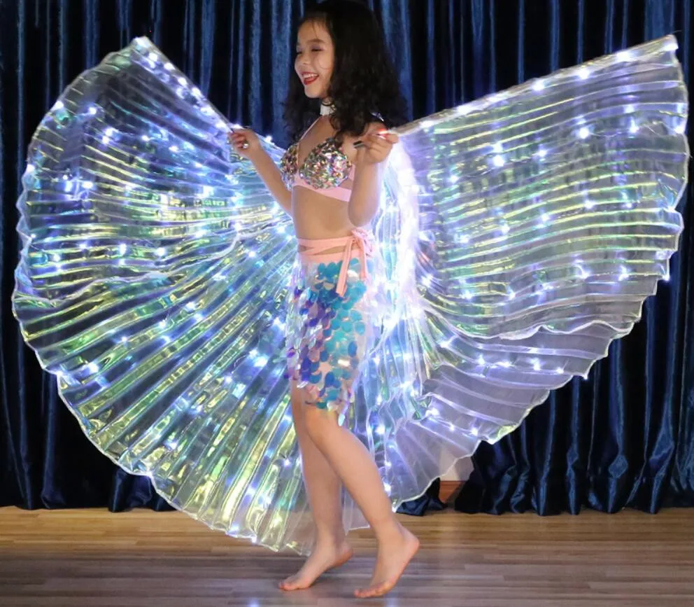 

Dance Fairy Belly Dance LED Angel Isis Wings white Dancing Luminous Wings Costumes Stage Shows Butterfly Kids Children Girls