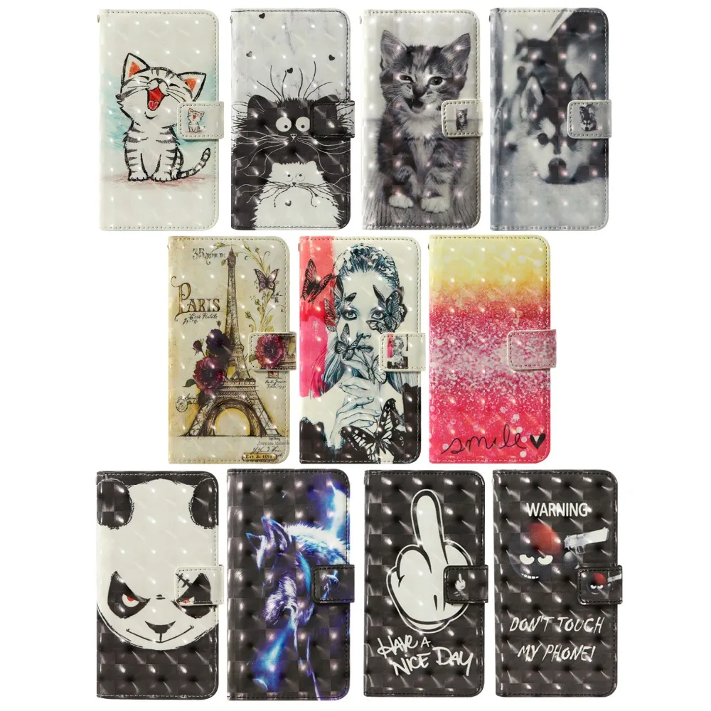 3D flip wallet Leather case For Sony Xperia Z5 Z1 Z3 Compact Premium Z2 C3 E3 T3 M2 Aqua T2 Ultra Dual C SP ZL ZR LTE Phone Case