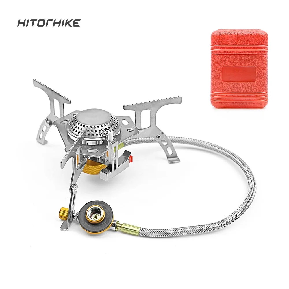 HitorHike Aluminum Alloy Stainless Steel Outdoor Burn Camping Equipment Picnic Gas Stove Gas-powered Stove with Piezo Ignition