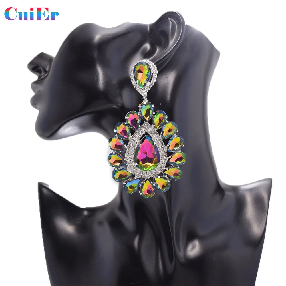 CUIER Luxury Crystal Water Drop Earrings Women Fashion Metal Statement Earrings Wedding Party Gifts Accessory rhinestone Jewelry