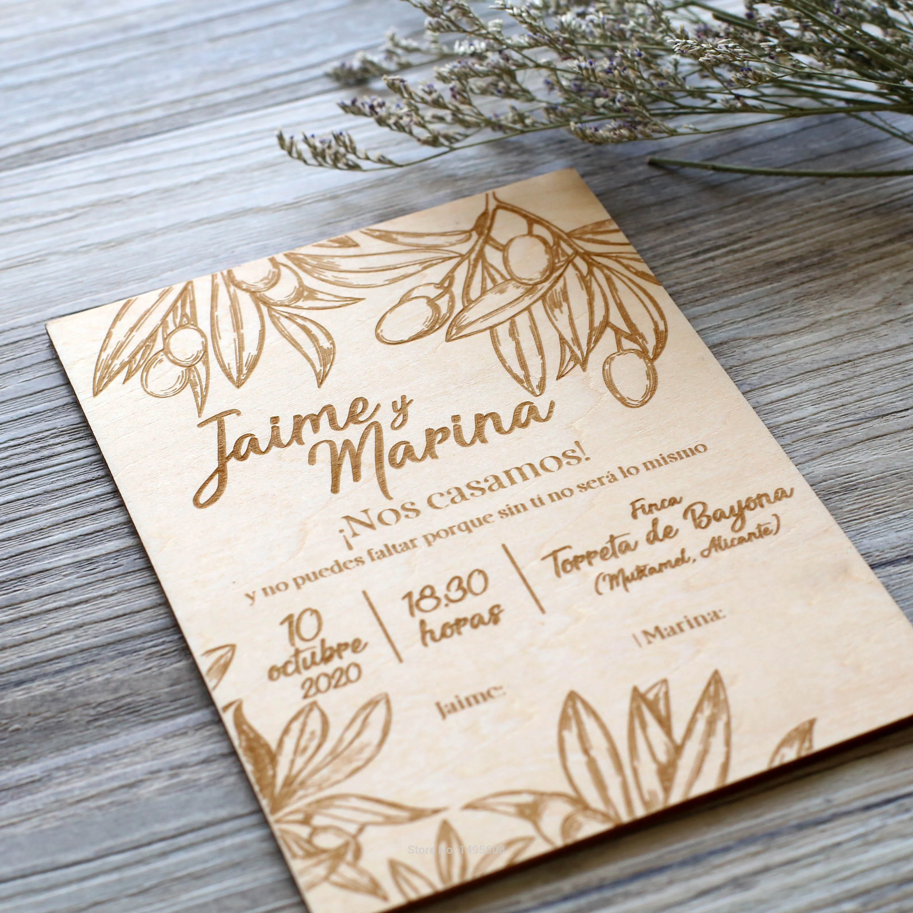 Customized Rustic Floral Wedding Invitation,unique Flower Invitations, Laser Cut Wooden invitation,birthday party Invitation