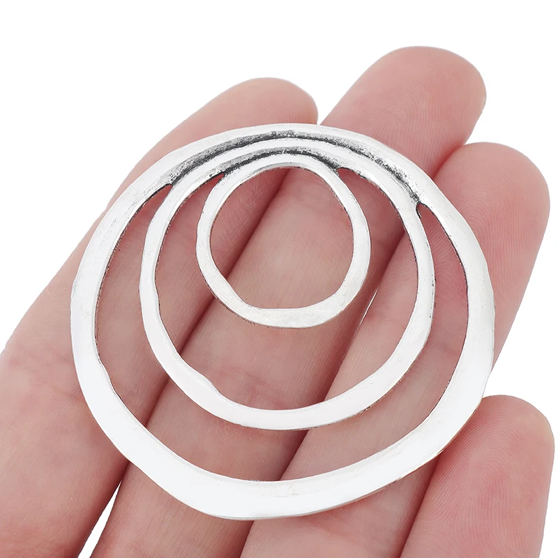 5 x Large Tibetan Silver Open Hollow 3 Circles Round Pendants Double Sided for Jewelry Making Accessories 50mm