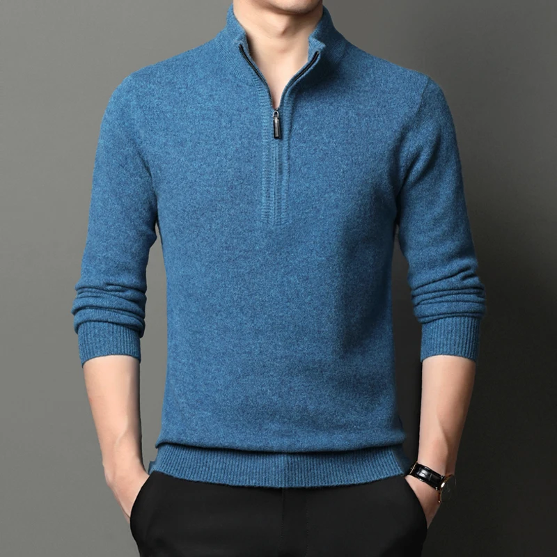 

Men's 100% Wool Zipper Sweater Autumn & Winter Solid Thick Cashmere Clothes Male Warm Pure Wool Jumpers Pullover Sweaters