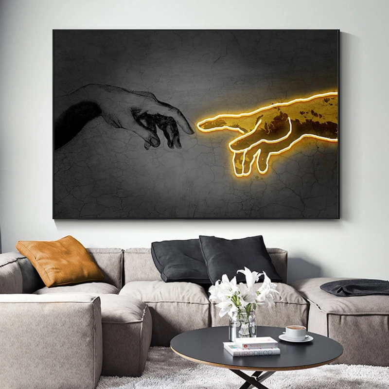 

Black and Gold Hand to Hand canvas painting Modern abstract posters and prints Wall Art Pictures for Living Room Home Decoration