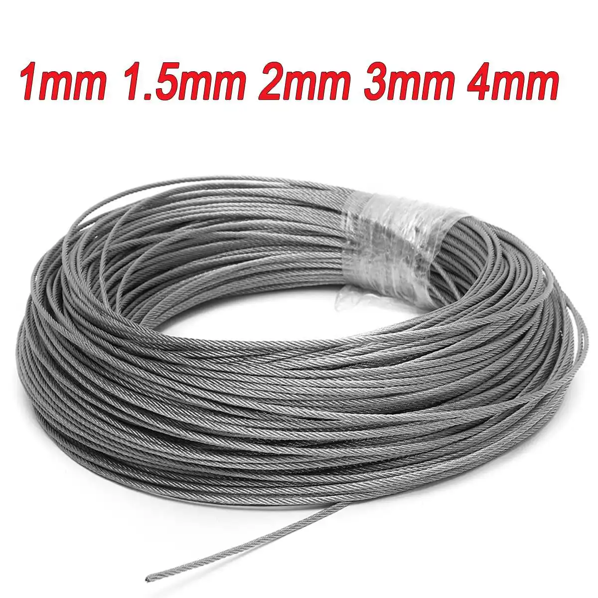 50M/100M 304 Stainless Steel Wire Rope Soft Fishing Lifting Cable 7*7 Clothesline 1mm/ 1.5mm/2mm