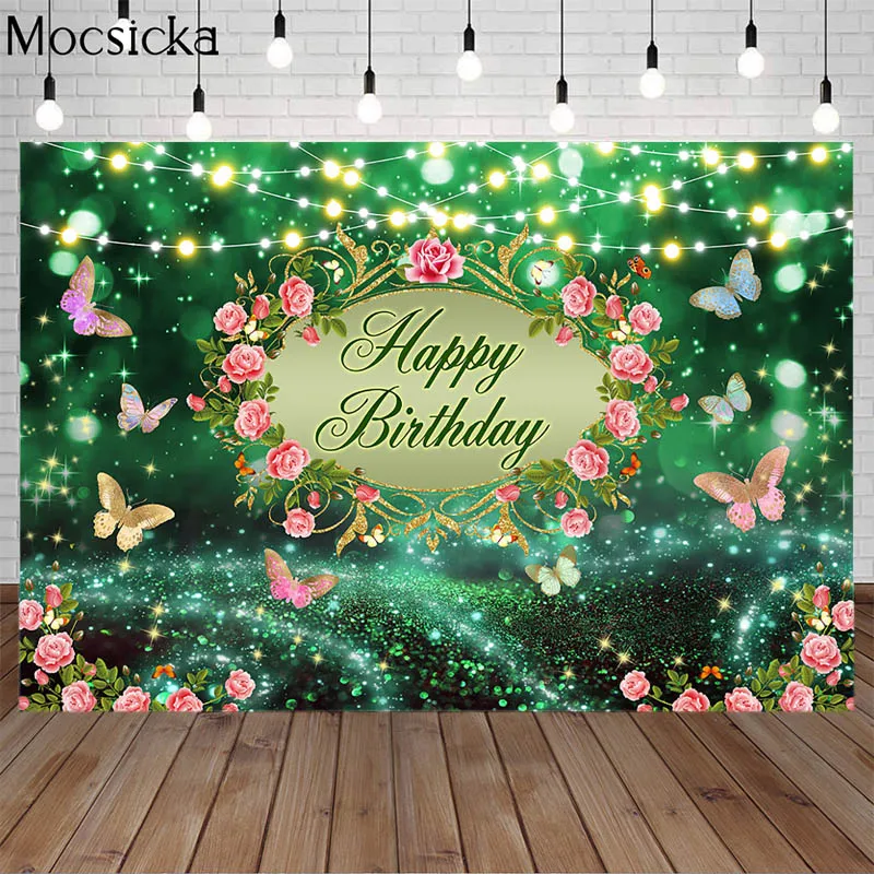 Happy Birthday Butterfly Wonderland ฉากหลัง Dream สีเขียวป่าดอกไม้เด็กวันเกิดภาพพื้นหลัง