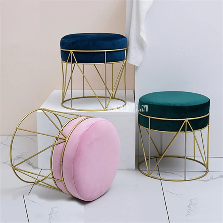 

QZ-012 Modern simple Living Room Flannel Change Shoe Stool Fashion Sofa Footstool Iron Clothes Shop Rest Makeup Round Low Stool