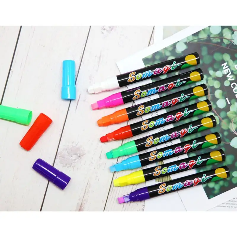8 สีเรืองแสง MARKER ปากกานีออนสำหรับ LED Writing BOARD กระดานดำภาพวาด Graffiti Office SUPPLY