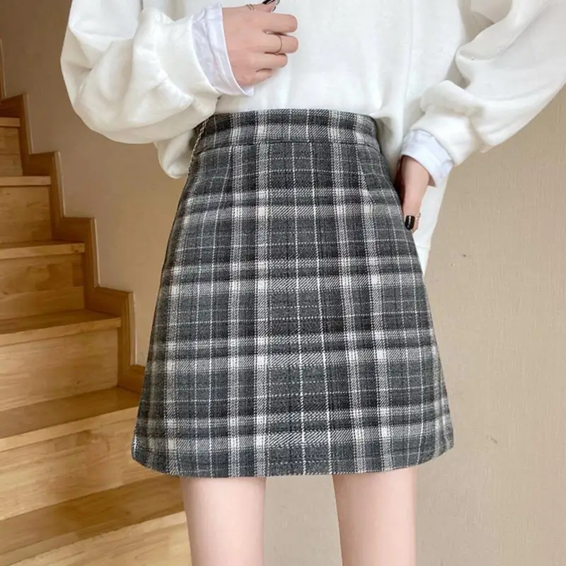 

Women's Autumn and Winter Plaid Skirt High Waist Skirt A- Line Skirt Woman Skirts Faldas Jupe
