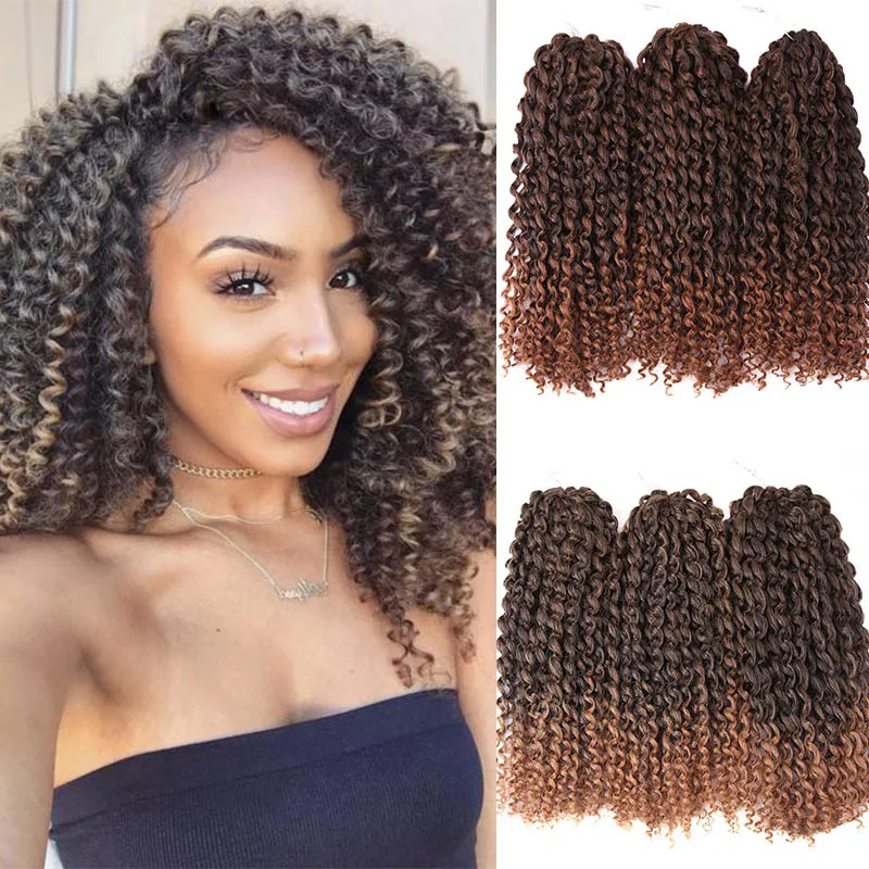 

Synthetic Afro Kinky Twist Crochet Braids Bohemian Curly Braiding Hair Extension Ombre Marley Crochet Hair 8" 12 " braids for