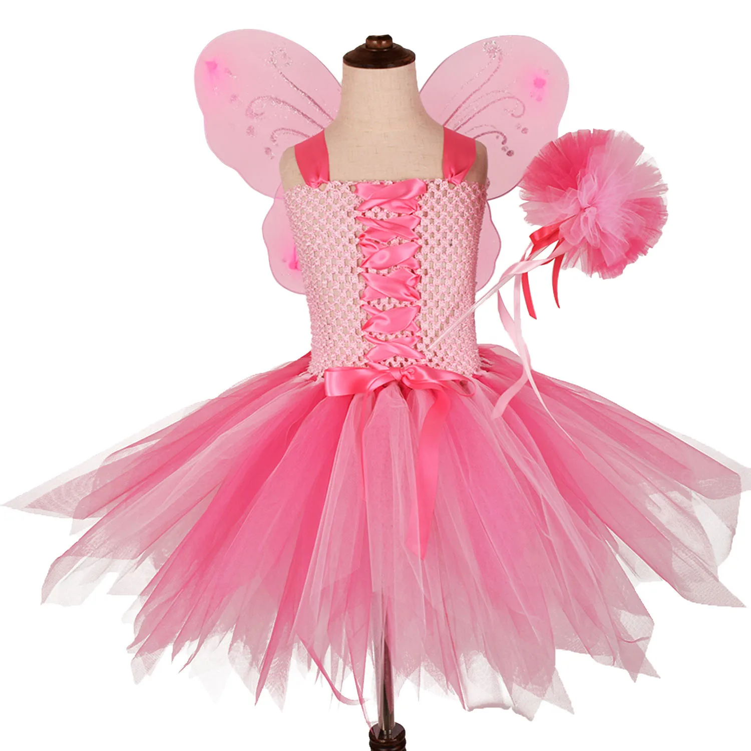 

Pink Fairy Pixie Tutu Dress For Girls Birthday Party Dresses Kids Cosplay Oufit Halloween Costume Toddler Photo Props 0-12Y