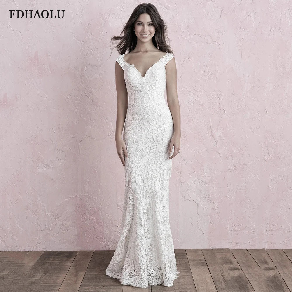 

FDHAOLU FU31 Vestido De Noiva A-Line V Neck Wedding Dress Lace Appliques Bridal Dress Custom Made Wedding Gown