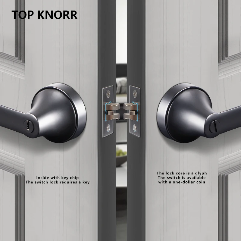 TOPKNORR Door Lock  Door Handle New Style Bedroom Cylinder Boor Handle Black Interior Security Anti-theft Door Lock With Key