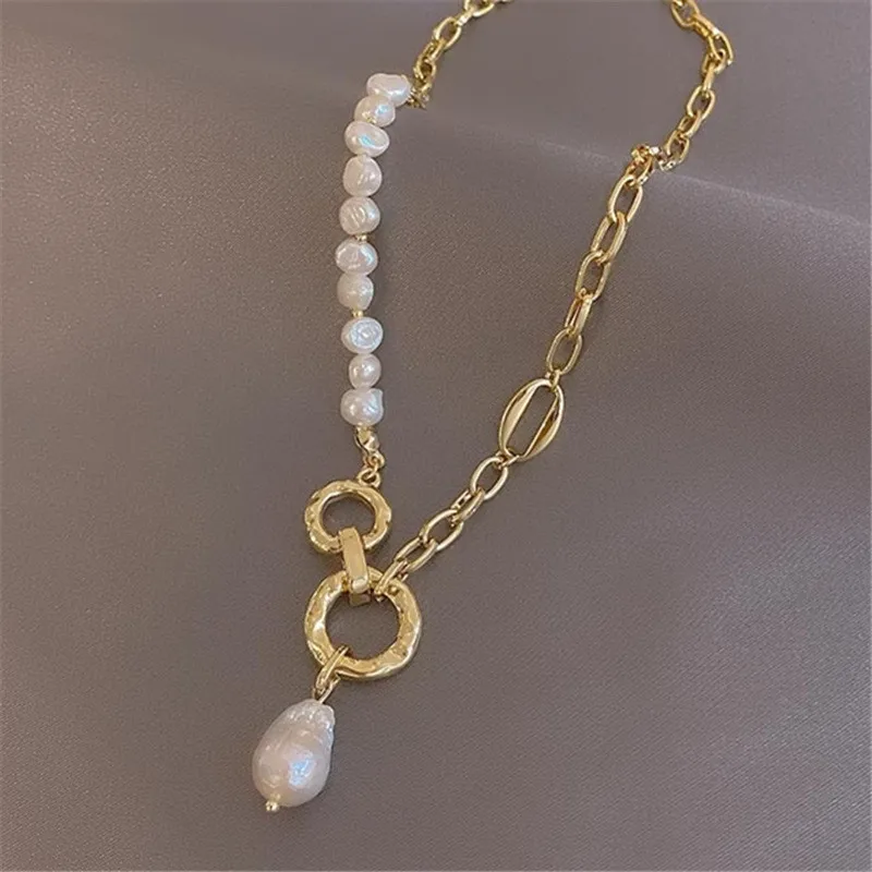 Yangliujia  Baroque Natural Pearl Necklace Bohemian Fashion Temperament Simple  Chain Clavicle Women Jewelry Gift Accessories