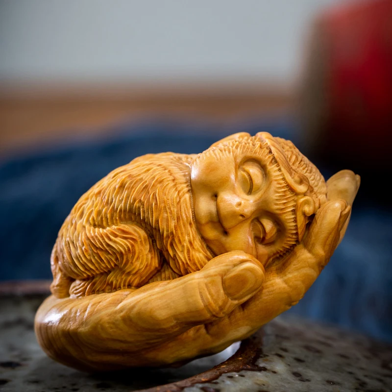 

Adorable Monkey in Palm - Handcrafted Feng Shui Wooden Collectible for Prosperity