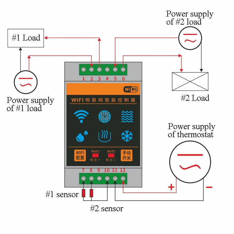 WIFI mobile phone APP remote dual-channel thermostat intelligent heating and cooling temperature difference temp. controller