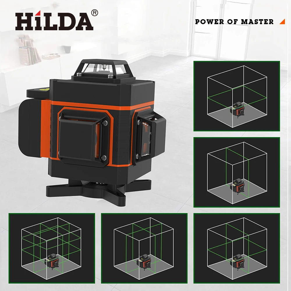 Hilda-自動セルフレベリング3D/4Dレーザーレベル,360水平および垂直クロス,非常に強力な緑色レーザーレベル