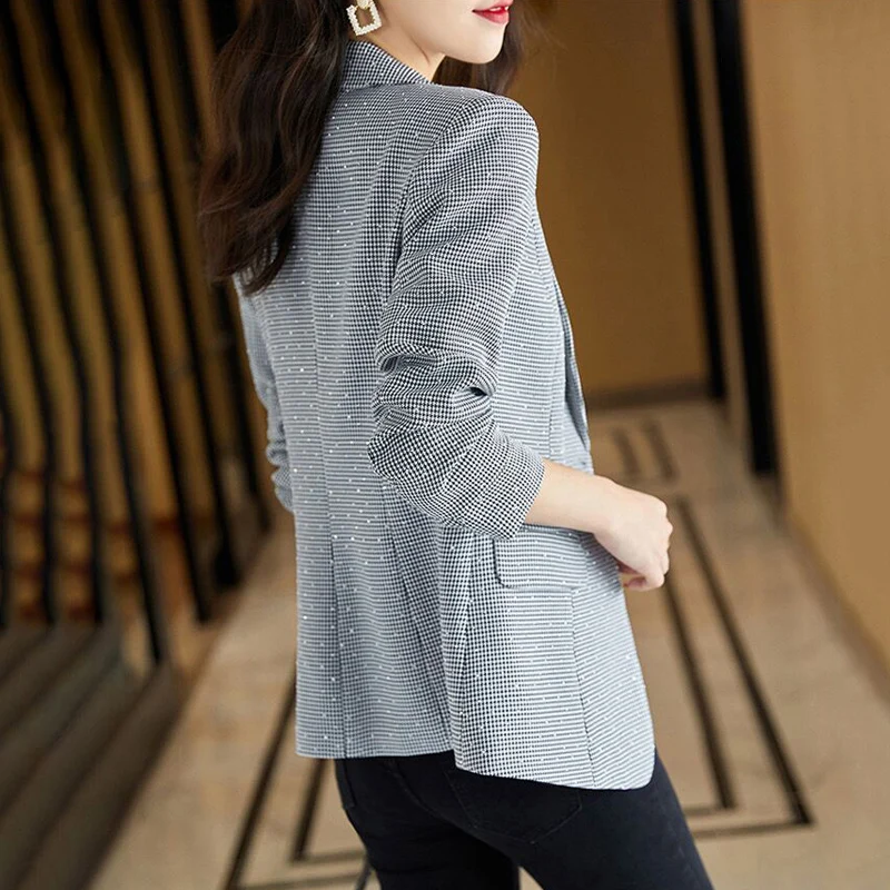 Blazer da donna a quadri autunnali bottone singolo Business Vintage elegante cappotto pied de poule capispalla da donna da ufficio Blazer Casual top